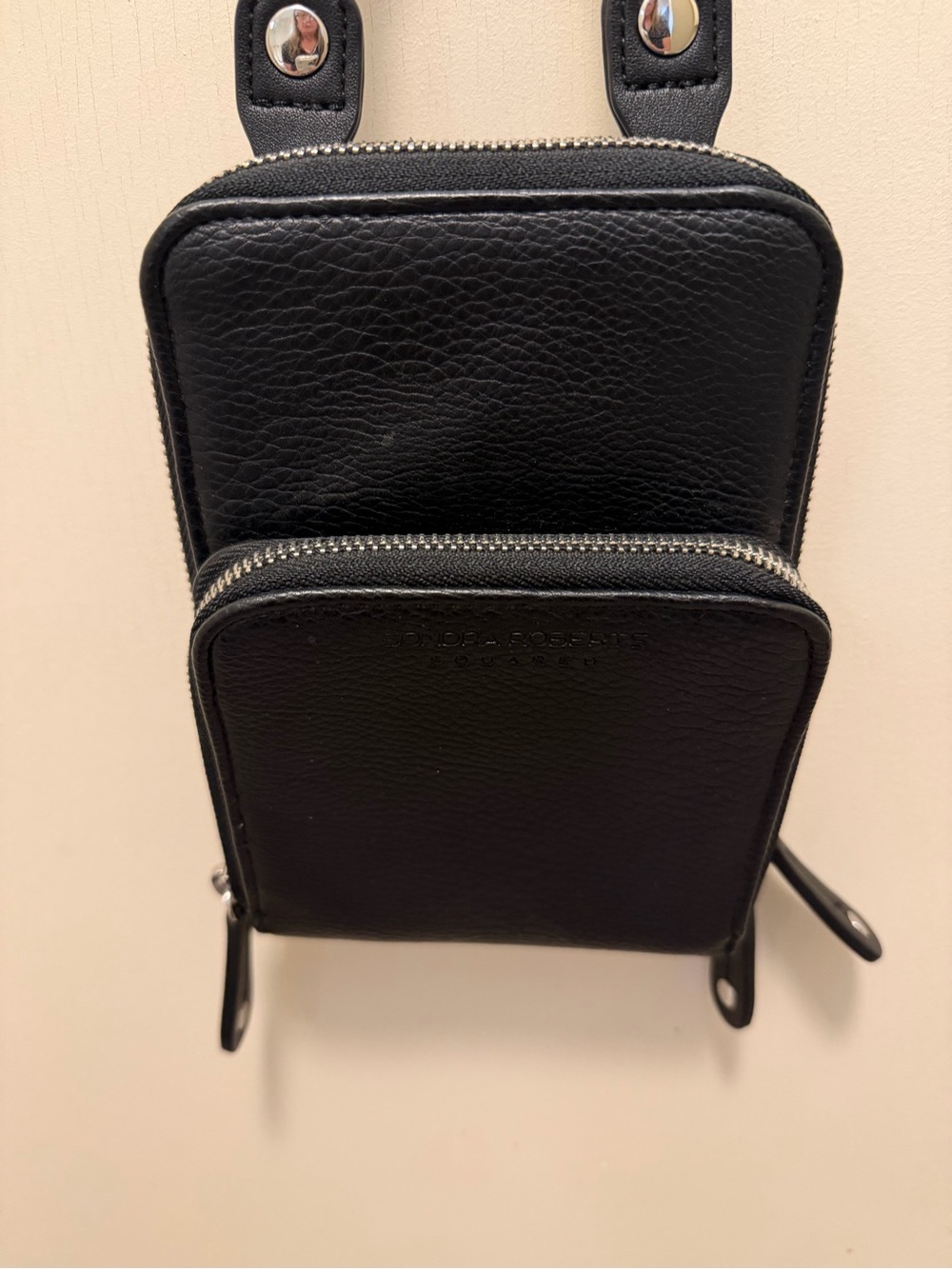 Black Leather Double-Zip Crossbody Pouch